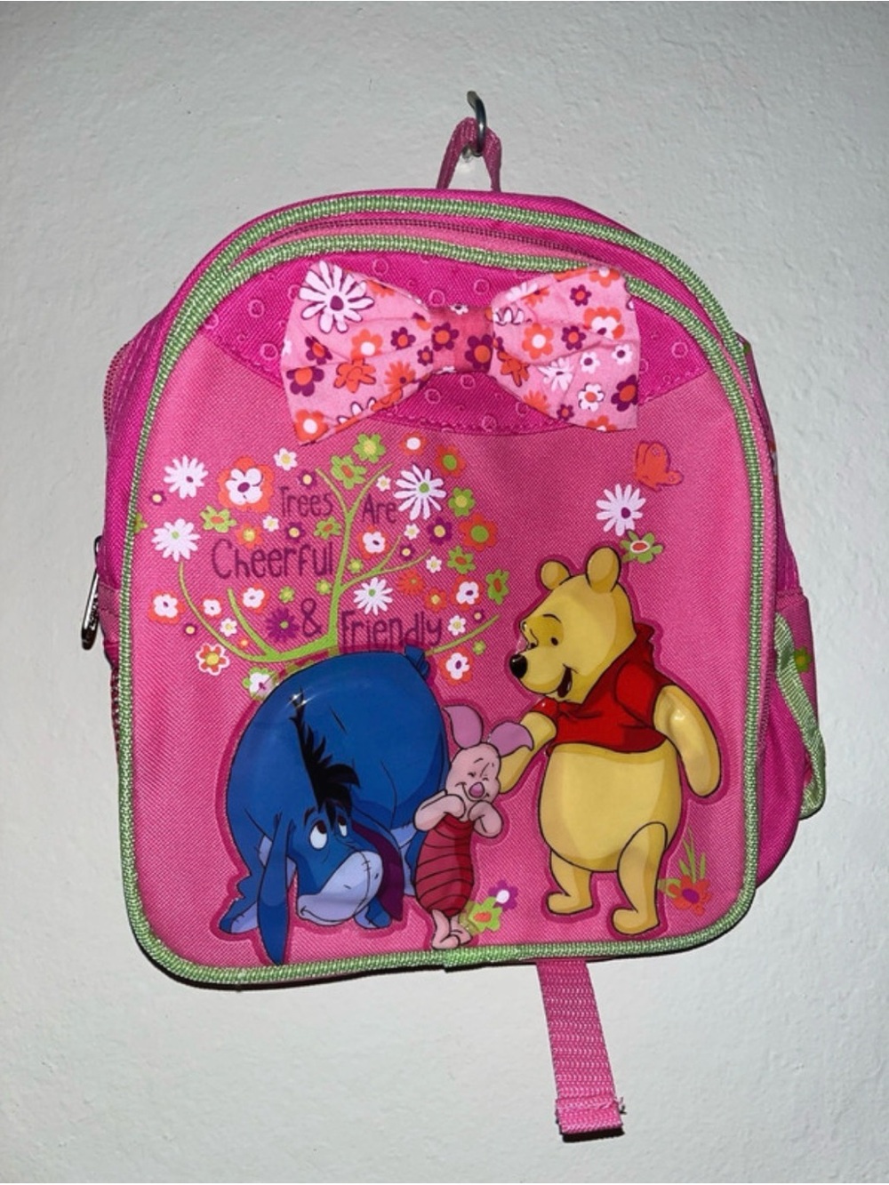 Disney Pink y2k Winnie the Pooh Kids Backpack with Green Trim